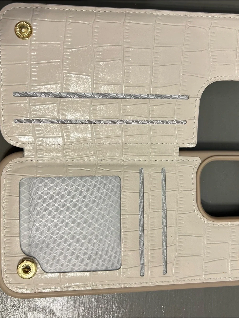Tan Croc-Texture Phone Case with Gold Accent. iPhone 16